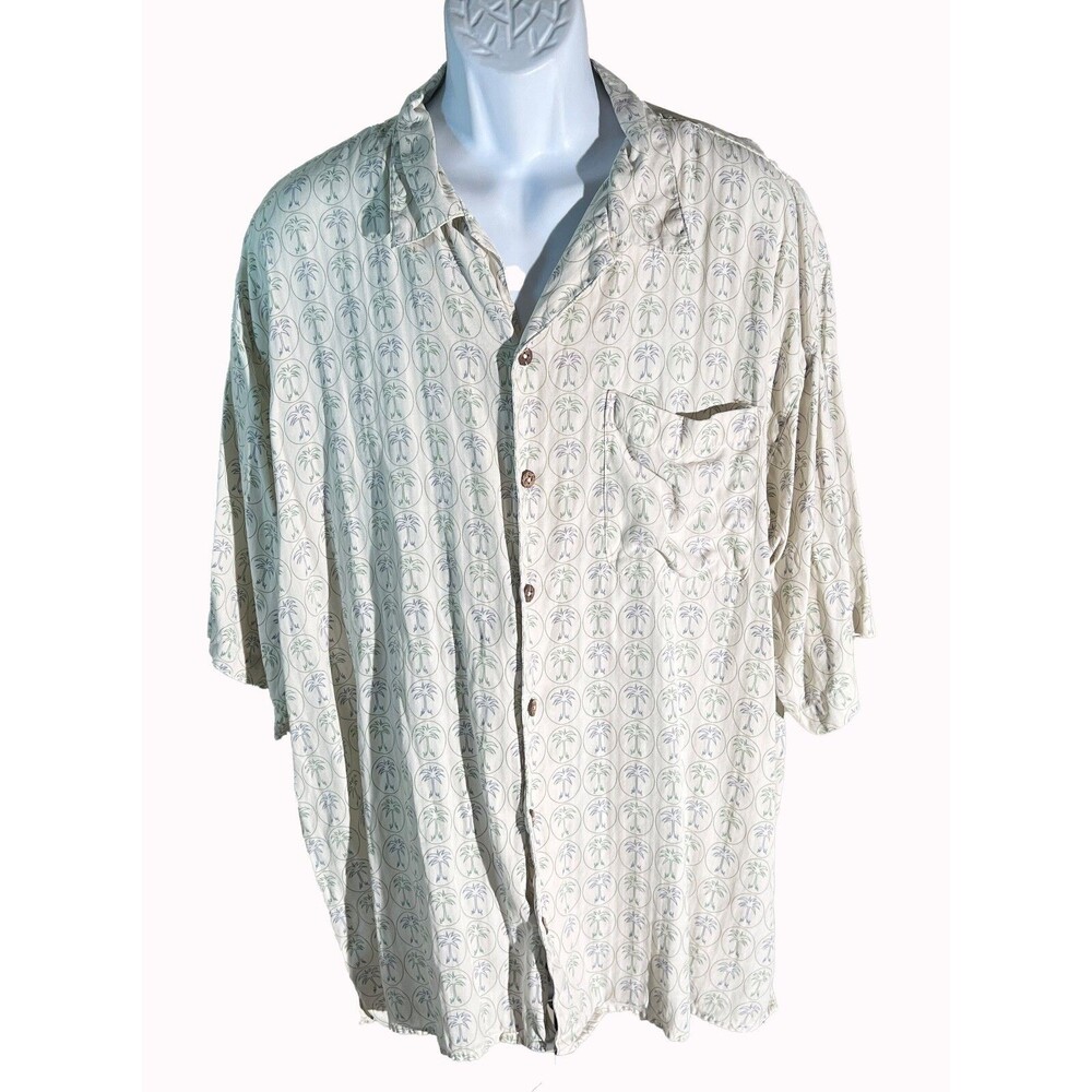PUSSER'S Island Style Men's Short Sleeve Button Down Palm-Tree‎ Shirt White XL